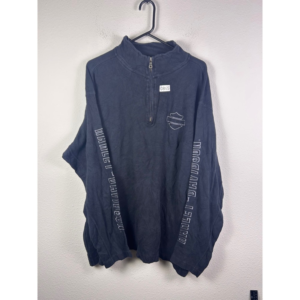 Harley-Davidson Mens XL Black Waffle Knit Quarter Zip Long Sleeve Thermal Shirt